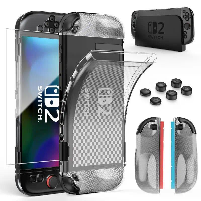 Case compatible with Switch 2 Comes with 6 keycaps and screen protector Anti-slip, anti-drop and ant