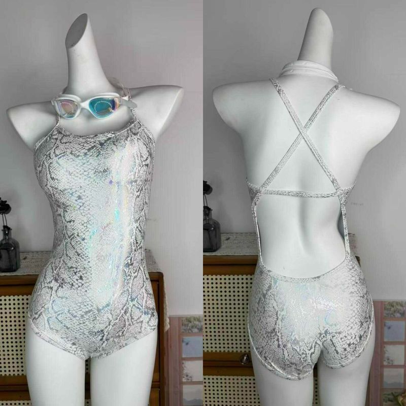 [Laut Karang] Baju renang piton putih wanita pelangsing gaya baru pola ular khusus pelatihan balap