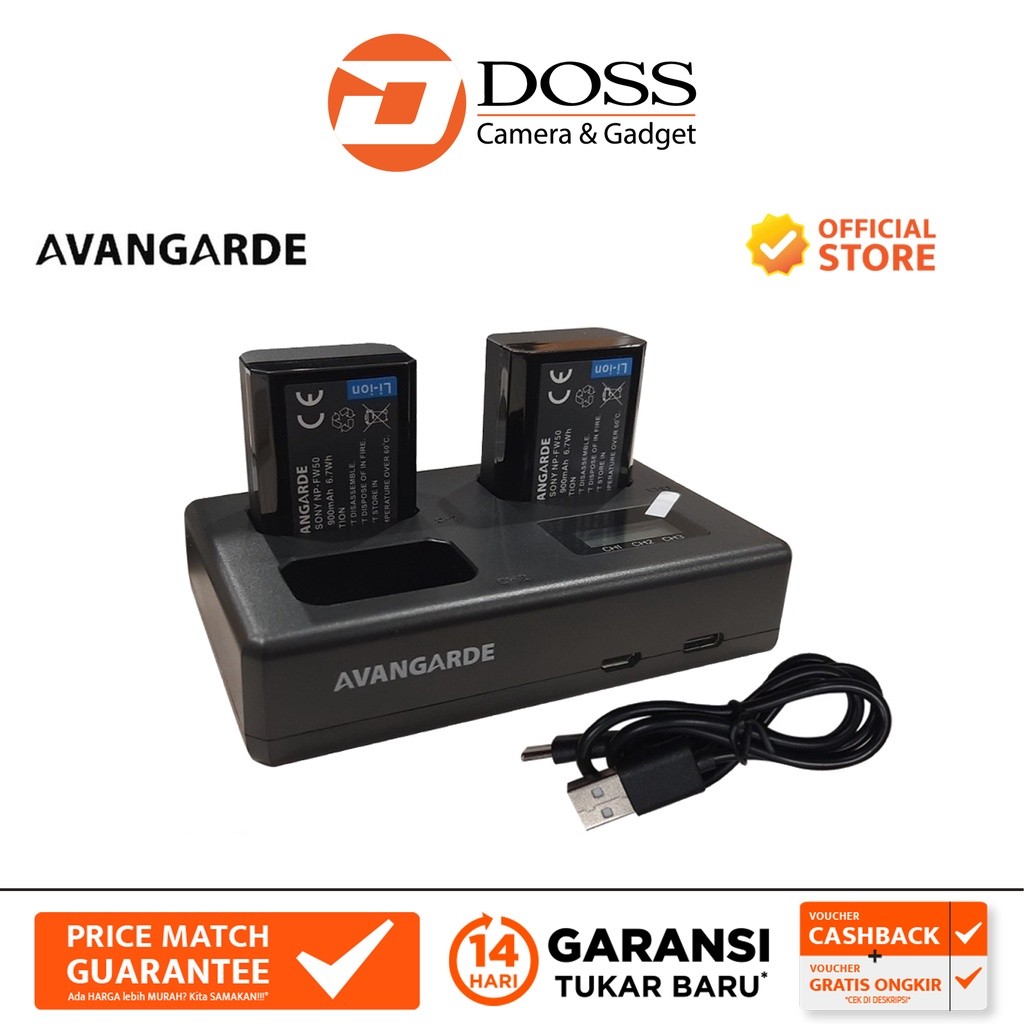 Avangarde Charger Kit FW50 Battery and DL-FW50 Charger For Sony