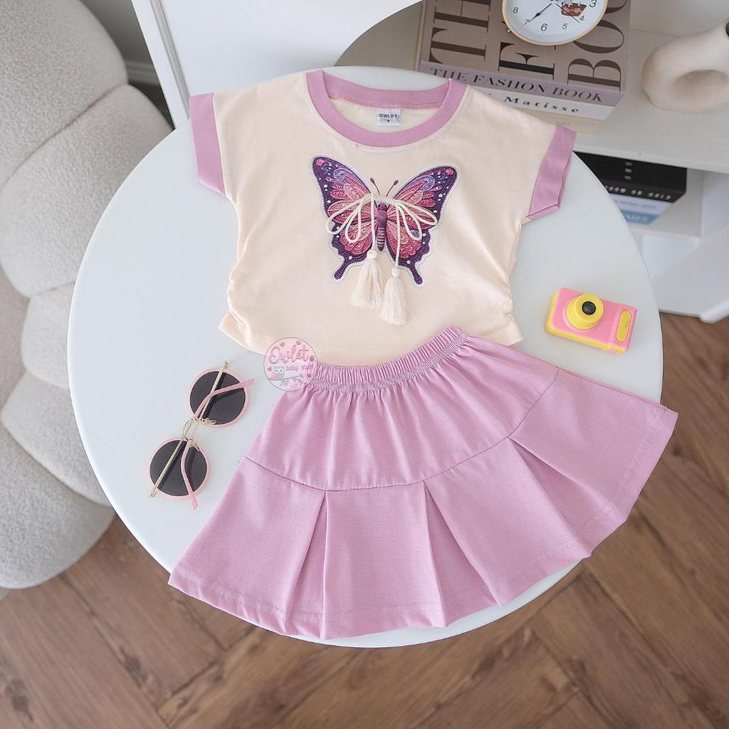 OWLET - St Rok Mariposa - Setelan anak perempuan - Set Rok 3d - Setekan rok motif kupu - Setelan rok