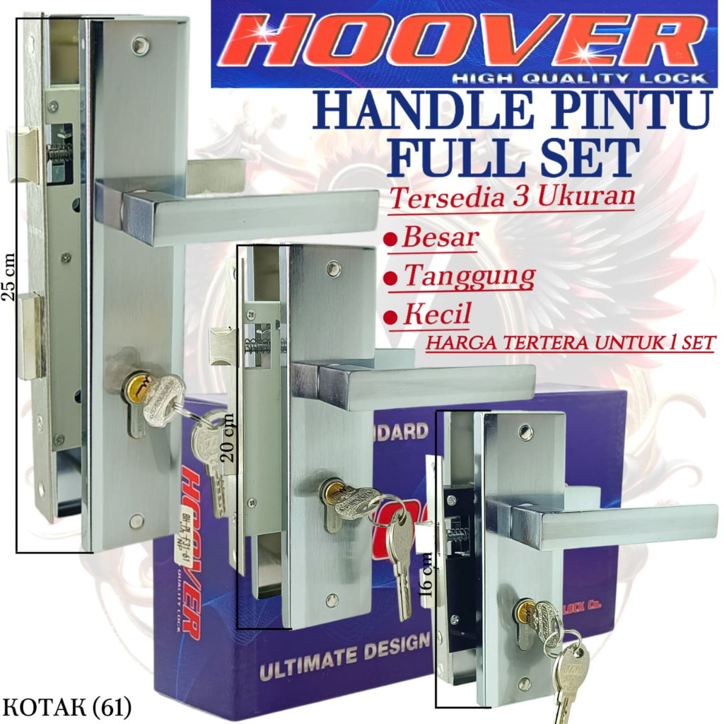 Kunci Pintu Full Set Dengan 3 Varian HOOVER /Handle Pintu 1set Gagang Kotak - 61