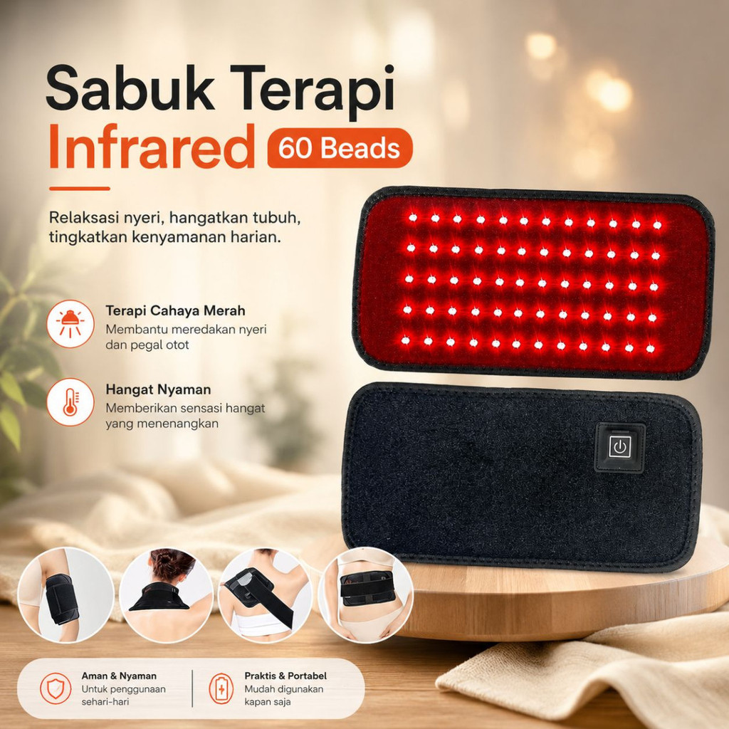 Sabuk Terapi Infrared Red Light Therapy 60 LED Hot Compress Hitam