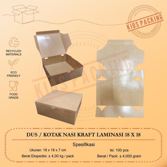 READY 100 pcs Box Kraft Laminasi 18x18 | Kotak Nasi | Dus Kemasan Makanan 18 x 18 - KRAFT LAMINASI 1