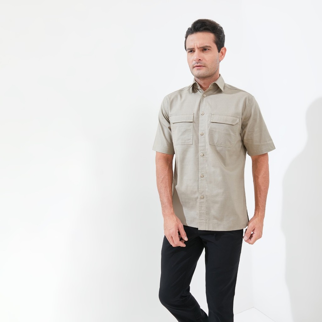 Jack Nicklaus Jax Kemeja Pria Lengan Pendek Relaxed Khaki