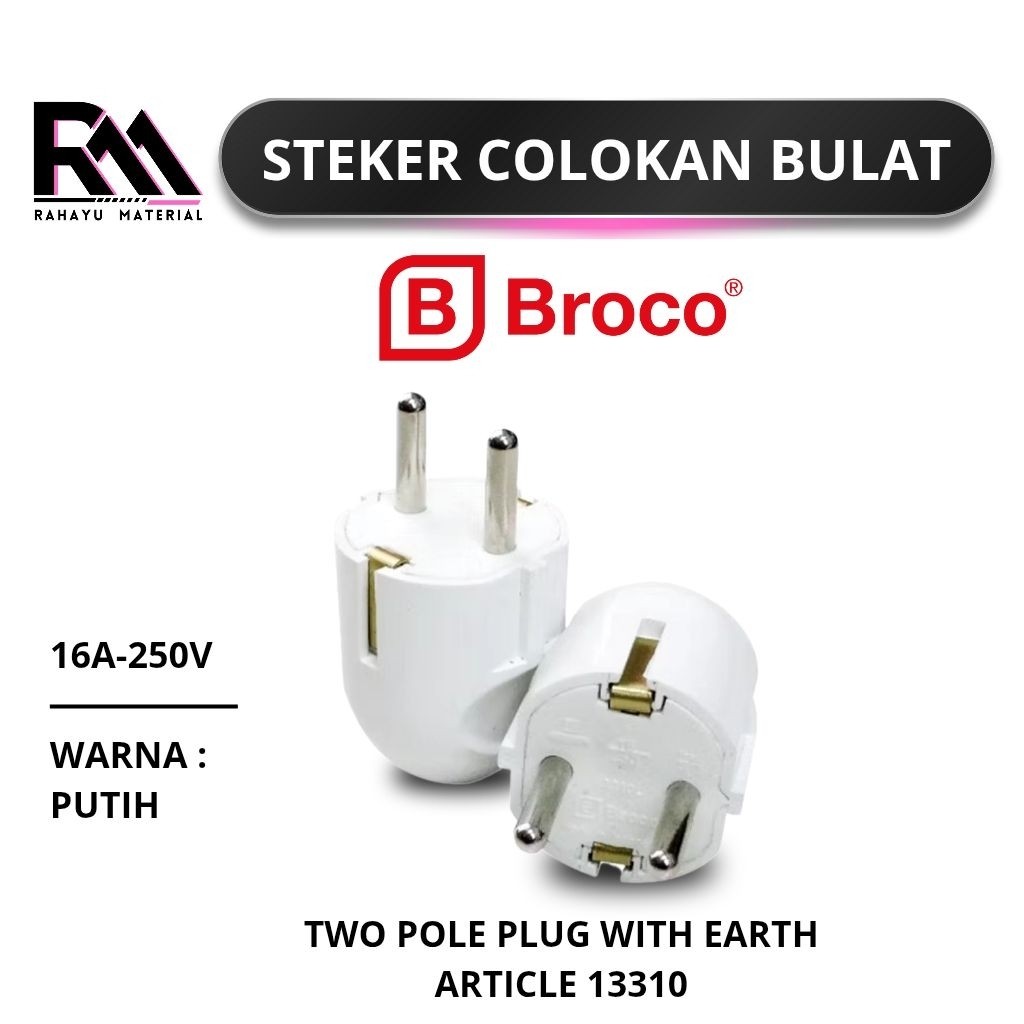 Steker colokan listrik Kuningan bulat broco