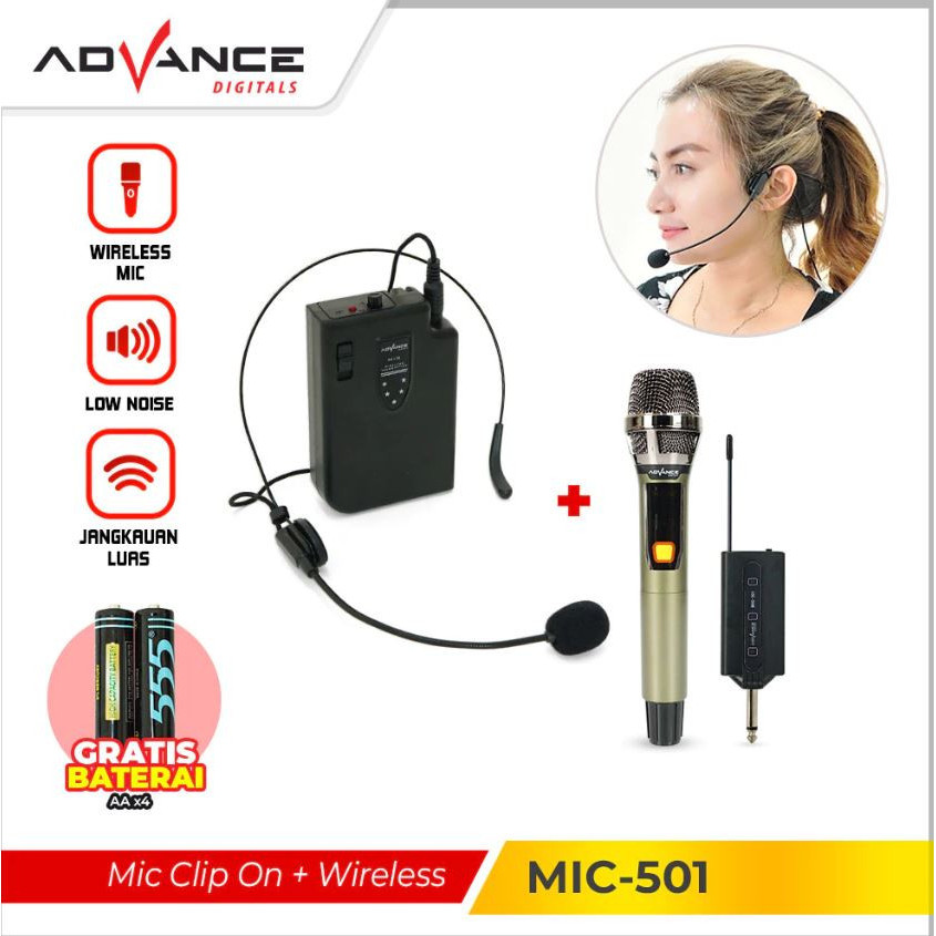 Microphone Advance Double Mic M501 Wireless  + Mic Clip On