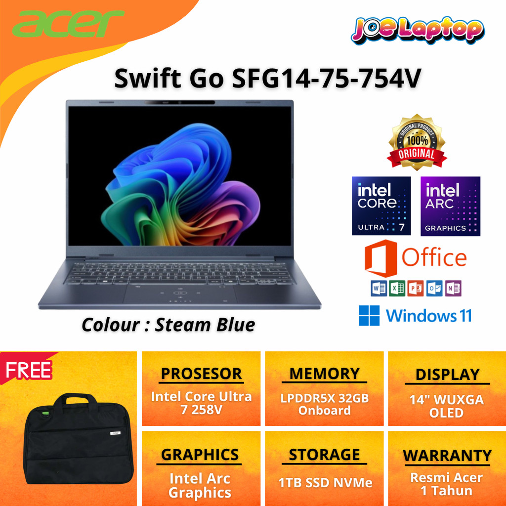 Acer Swift Go SFG14-75-754V Steam Blue Ultra 7 258V Win11 OHS