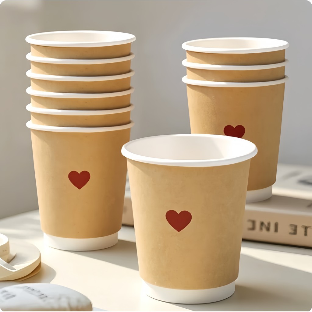 Paper Cup Double Wall Kraft 8oz 12oz  MOTIF COFFE & TEH FOOD GRADE - GELAS KERTAS MINUMAN TAHAN PANA