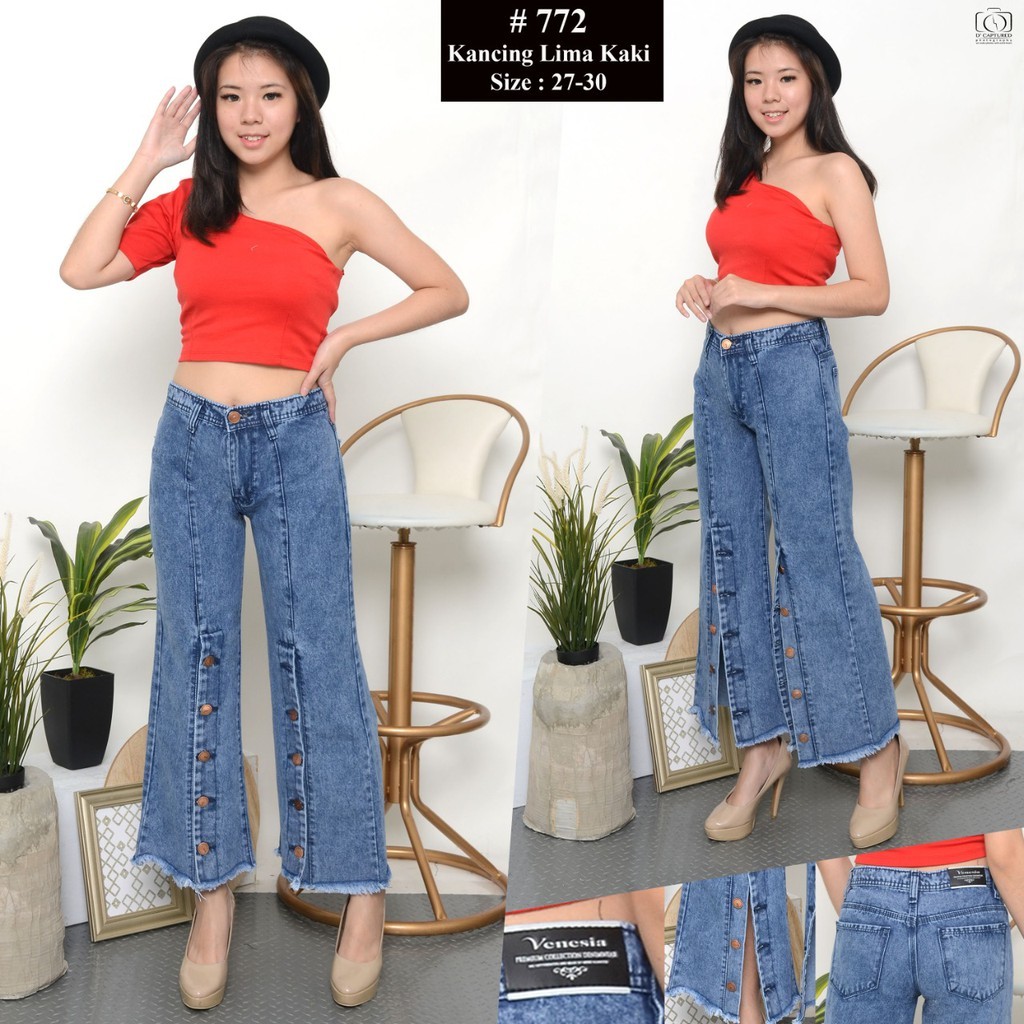 JUANXSHOP ( Bisa COD ) MC girl Celana Jeans Kulot Belah Depan Kancing 5 / Kulot Jeans Kancing 5