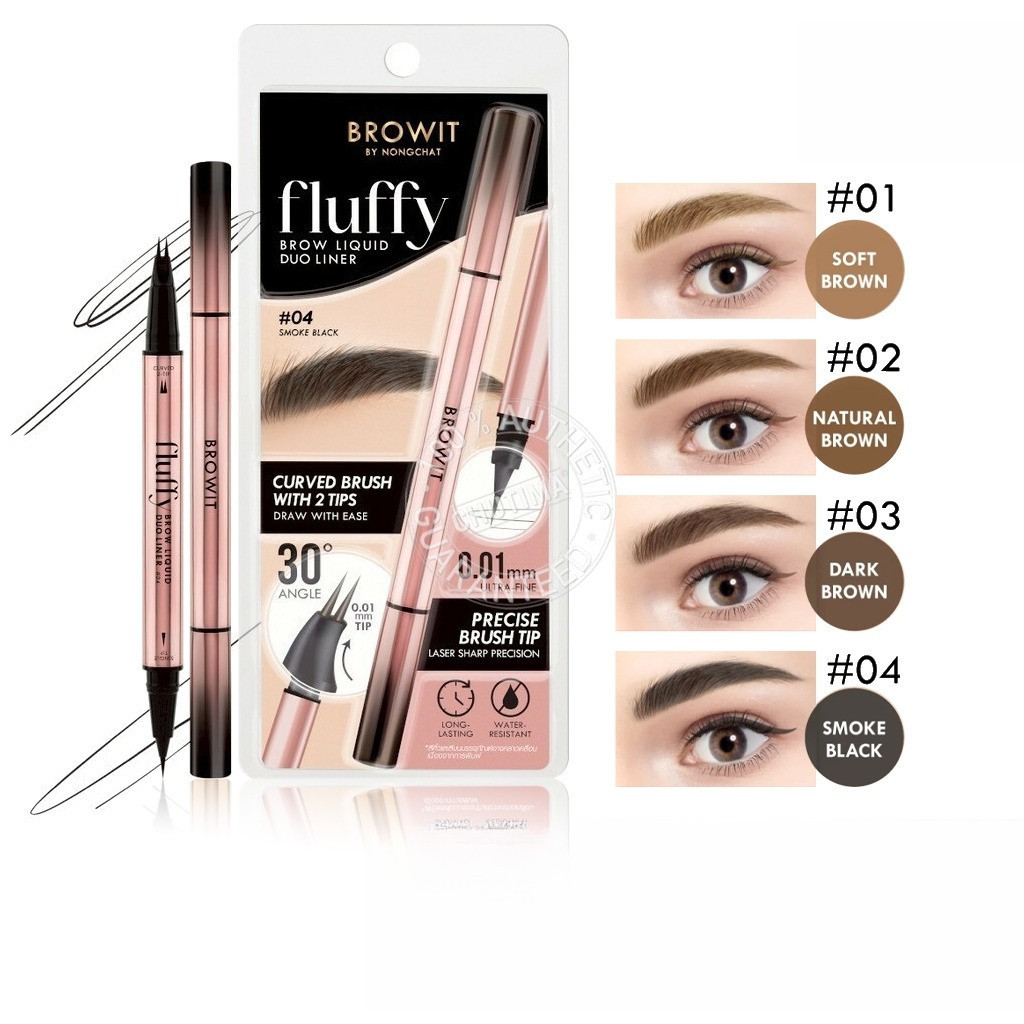 BROWIT BY NONGCHAT Fluffy Brow Liquid Duo Liner | Eyeliner Waterproof | Eyebrow 2 in 1 | Spidol Alis