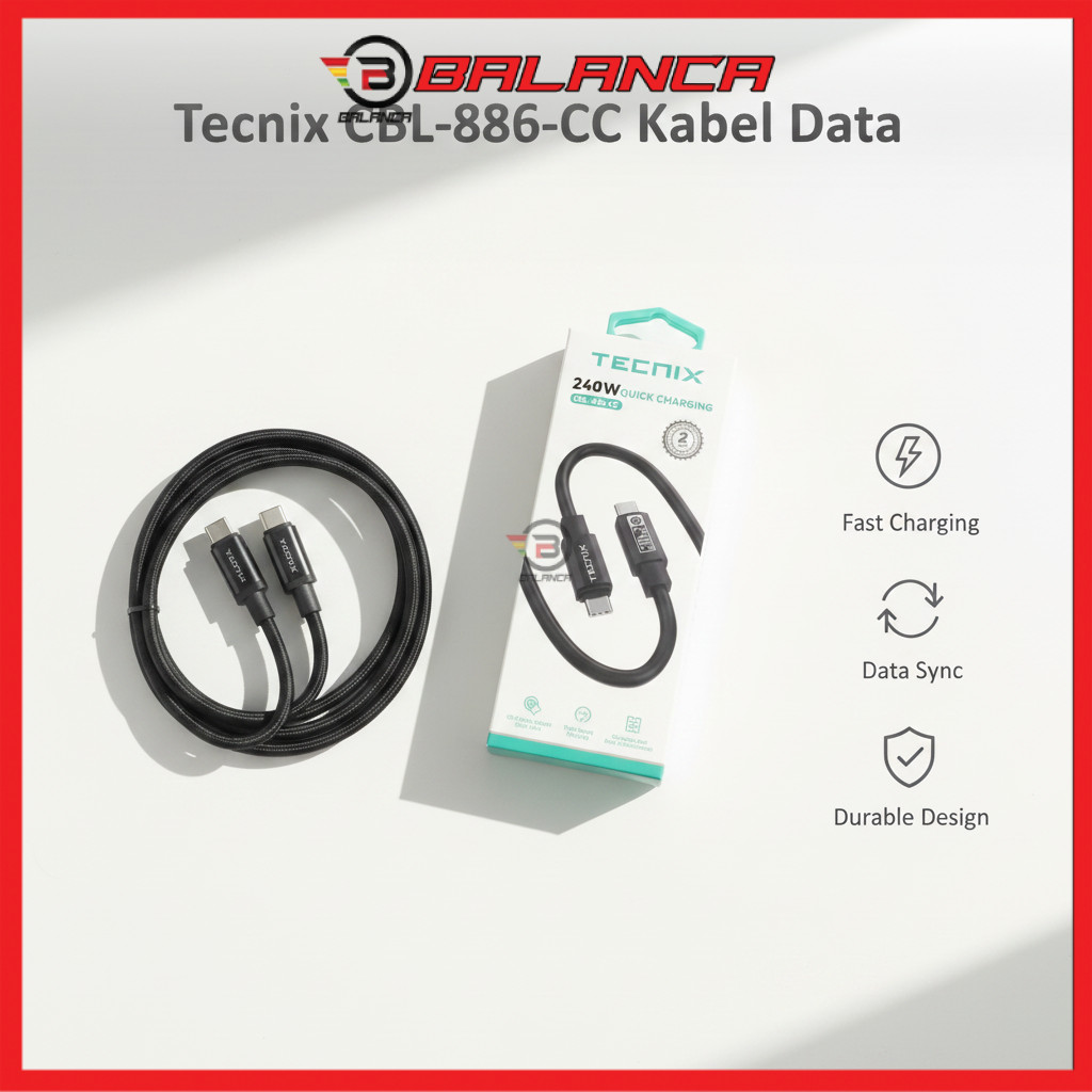 Tecnix CBL-836-CC Kabel Data Charger Type-C to Type-C Fast Charging 240W