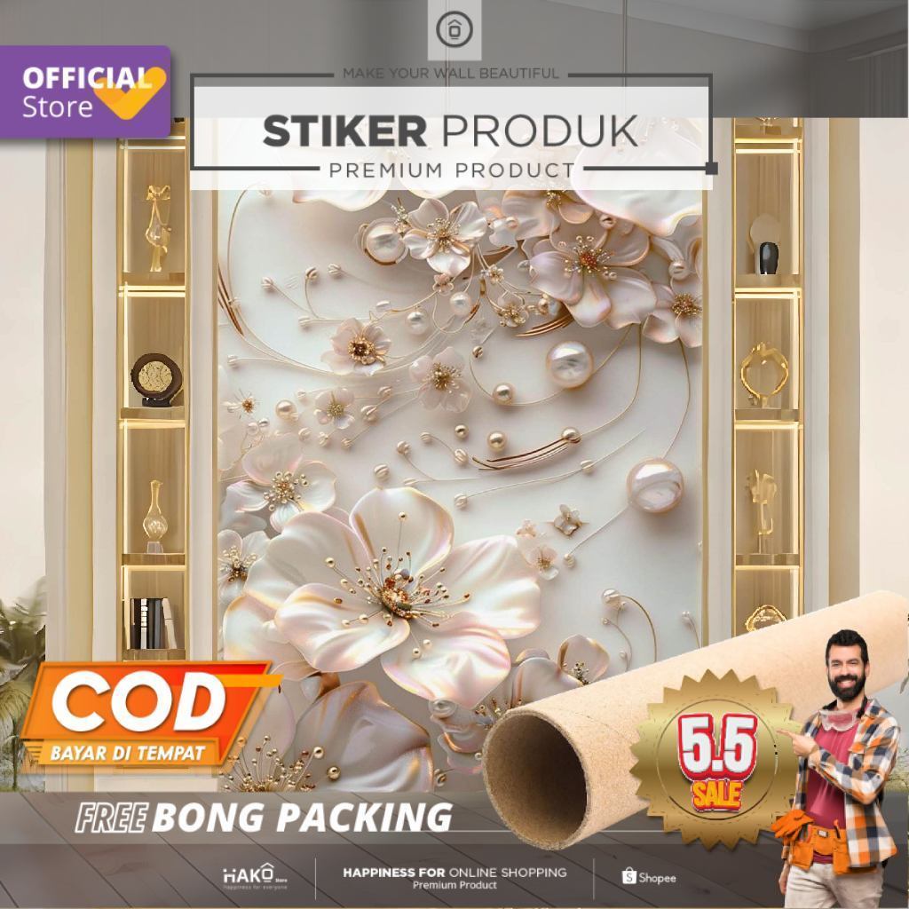 Stiker Dinding | Stiker Dinding Bunga 3D | Stiker Dinding Motif Bunga 3D | Stiker Dinding Gambar Bun
