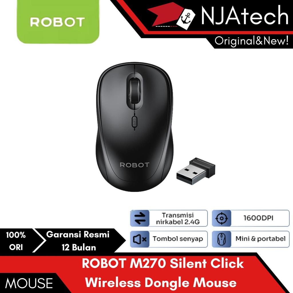 Robot M270 Mouse Wireless Silent Click Mouse Tanpa Kabel Office Kantoran