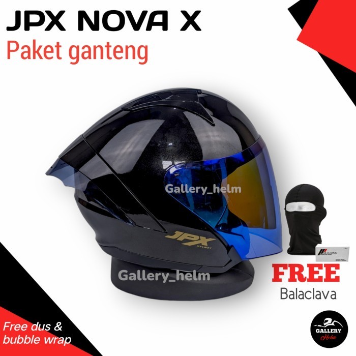 JPX NOVA X BLACK GLOSSY PAKET GANTENG | HELM JPX HALF FACE 100% ORIGINAL