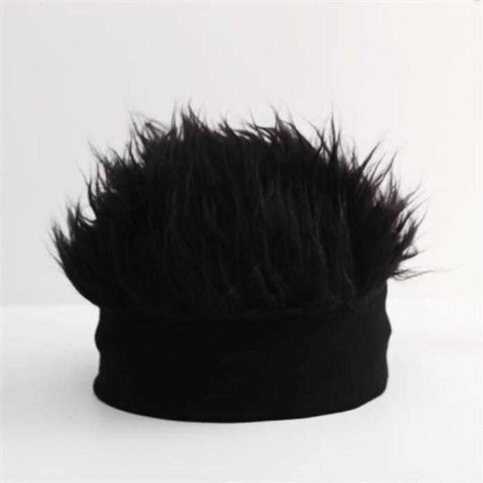 Topi Wig Pria Topi Wig Rambut Cosplay Topi Pria Wanita Rambut Palsu - black
