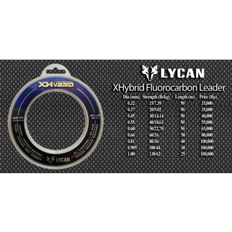 TERLARIS Lycan XHybrid Fluorocarbon Fishing Leader Berkualitas Tinggi