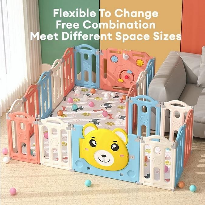 Playpen Pagar Bayi Plastik Lipat Portable Baby Fence Pagar Pengaman Anak Area Bermain Indoor Outdoor