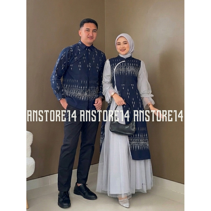 BAJU TENUN COUPLE HANA NAVY - GAMIS WANITA JILBAB ATASAN WANITA KONDANGAN PREWEDDING