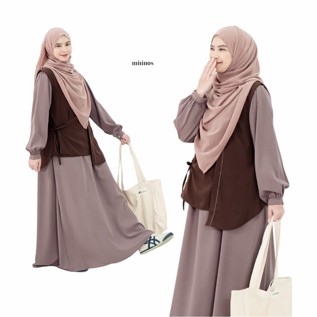 Mininos Nami Set Outer Gamis Muslimah Setelan Wanita Gamis Set Outer
