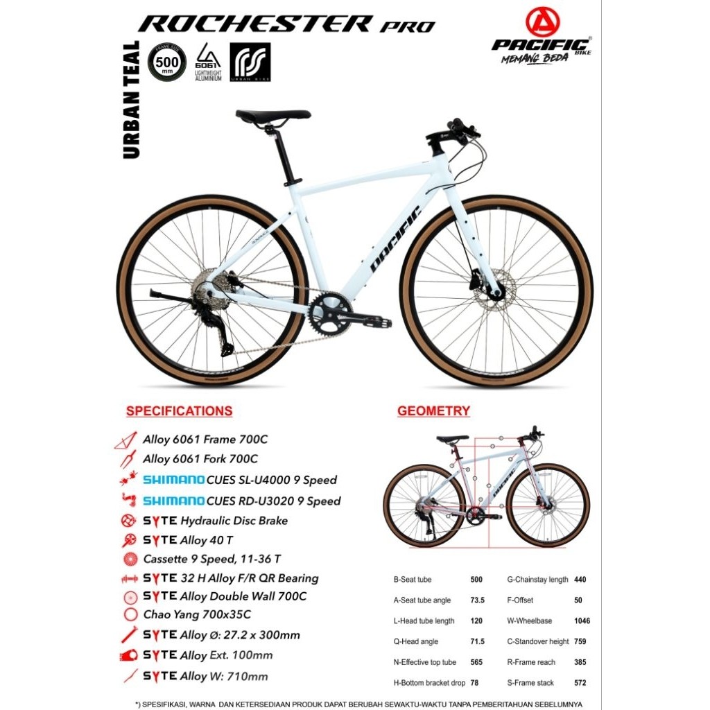 sepeda urban rb hybrid Pacific Rochester Pro 9sp Cuess Hydraulic brake