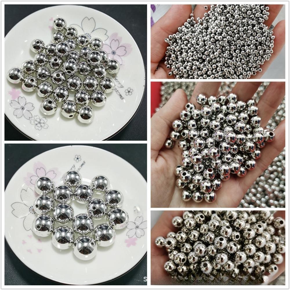Bahan Mote Manik Bulat CCB Warna Silver / Manik Bulat 3mm-20mm Harga/25gram