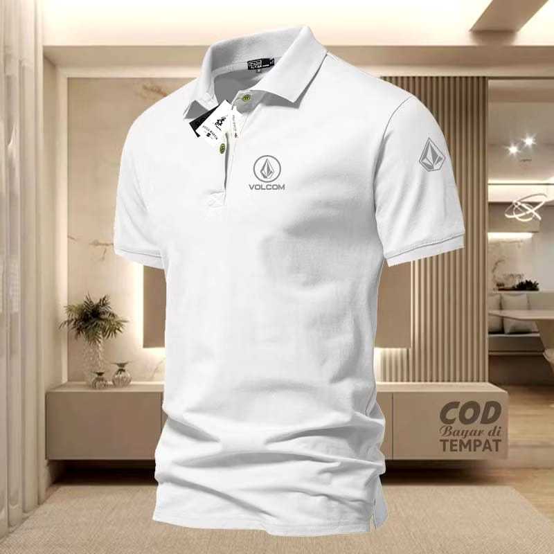 T-Shirt POLO kerah volcom  Bulat Text Silver Kaos Kerah Dewasa Shirt / Kaos Pria Polo