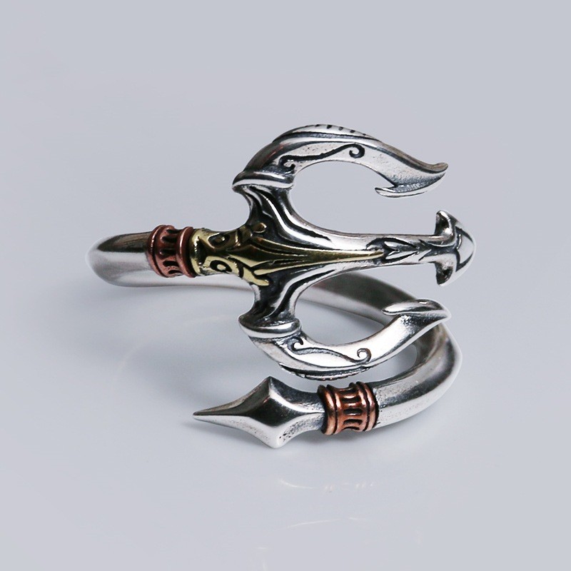 New Men's Thai Silver Ring Trident Silver Jewelry