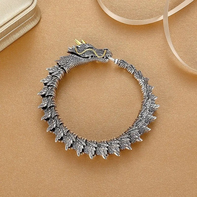Gelang Naga Tradisional Buddhisme Tibet Dominating Dragon Scales Bangle untuk Pria Wanita Lucky Amul