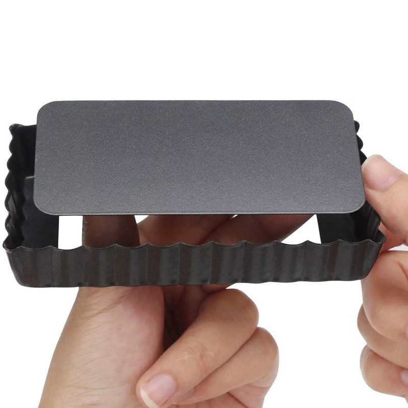 Y93A10 Pcs Rectangle NonStick Cake Mold Mini Tart Mini Pie Pan Removable Bottom Nonstick Quiche Pans