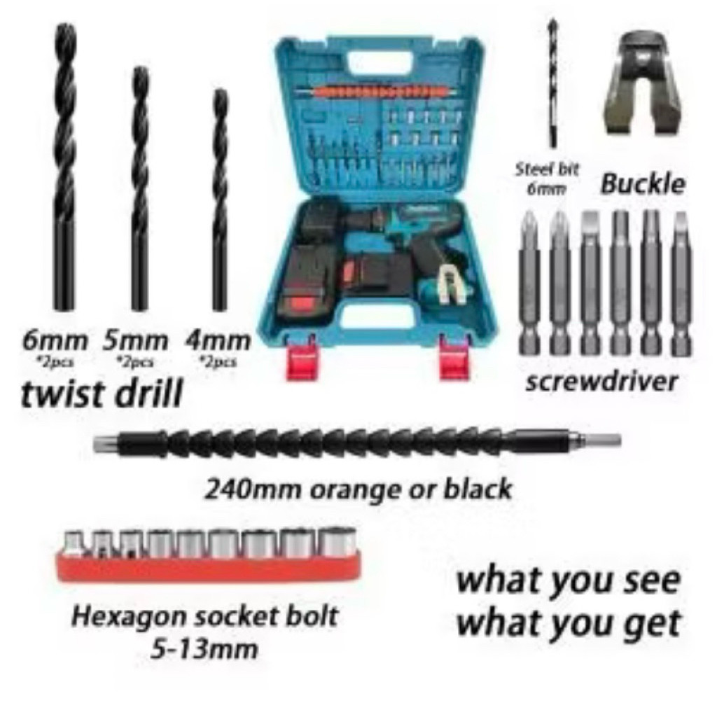 READY MAKITA Bor Impact Elektrik Makita 96V Tanpa Kabel dengan Mata Bor dan 2 Baterai Alat Obeng Bor