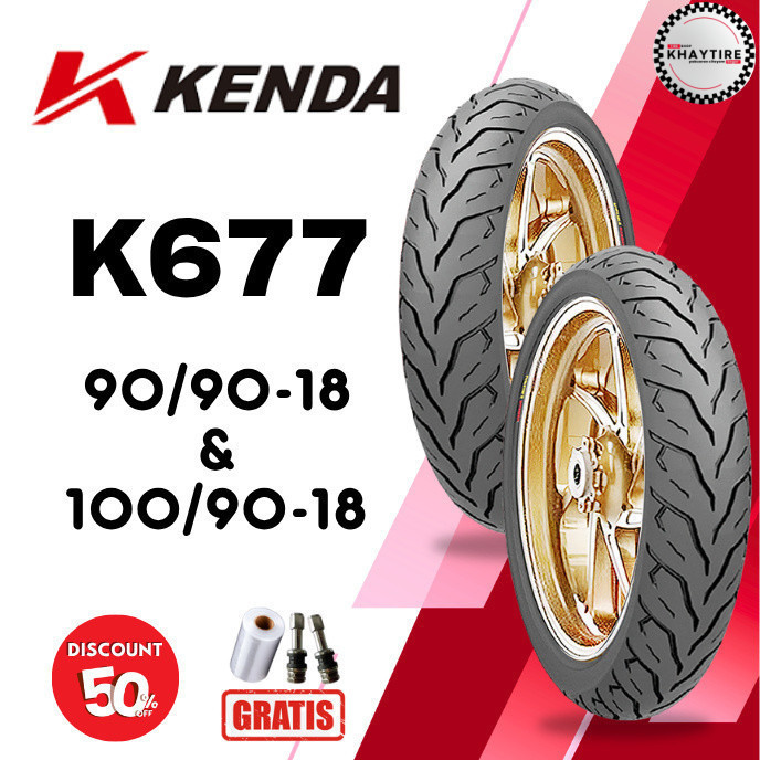 SEPASANG Ban Motor KENDA K677 90/90 & 100/90 RING 18 Tubeless