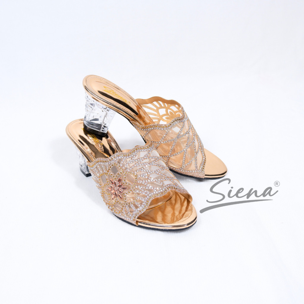(Leon Co) Siena Shoes - Belinda  Sepatu Sandal Pesta Wanita Hak Kaca 5CM Motif Bunga