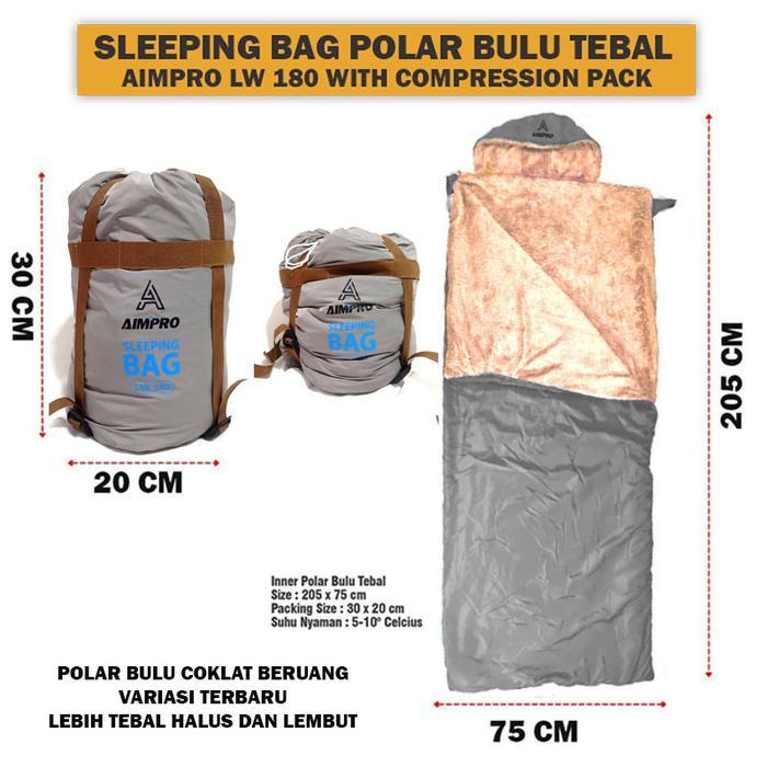 Sleeping bag polar bulu AIMPRO LW180 WITH COMPRESSION PACK - LW 180 ABU