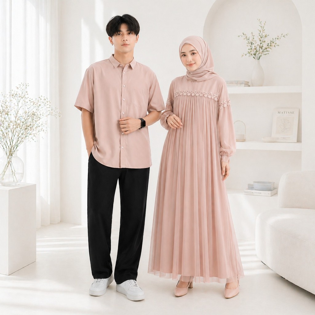 Nuraini Couple l Gamis Muslim CP Moscrepe Premium Pria Wanita Termurah VH1