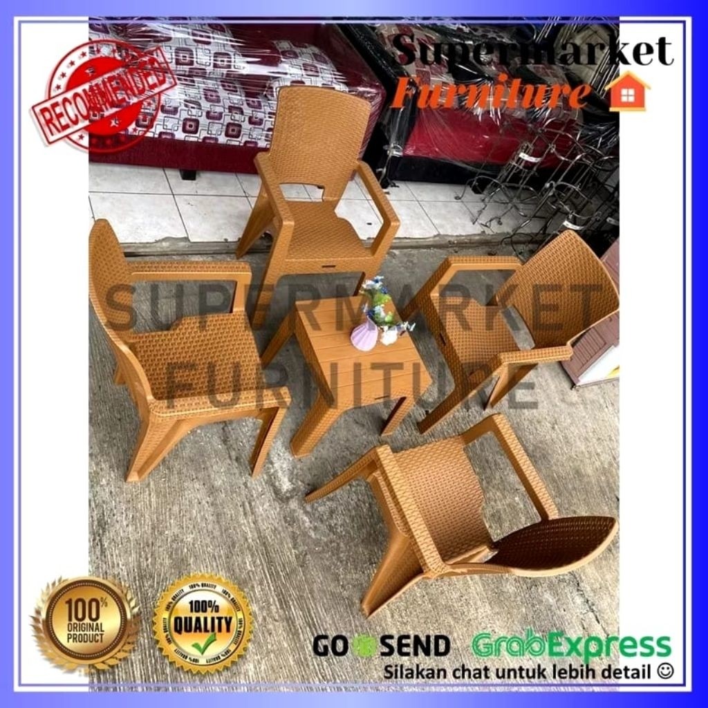 1 Set 4 Kursi Teras Napolly BIG 8R3 + MEJA | Kursi Taman Plastik | Bangku Plastik Modern | Kursi San