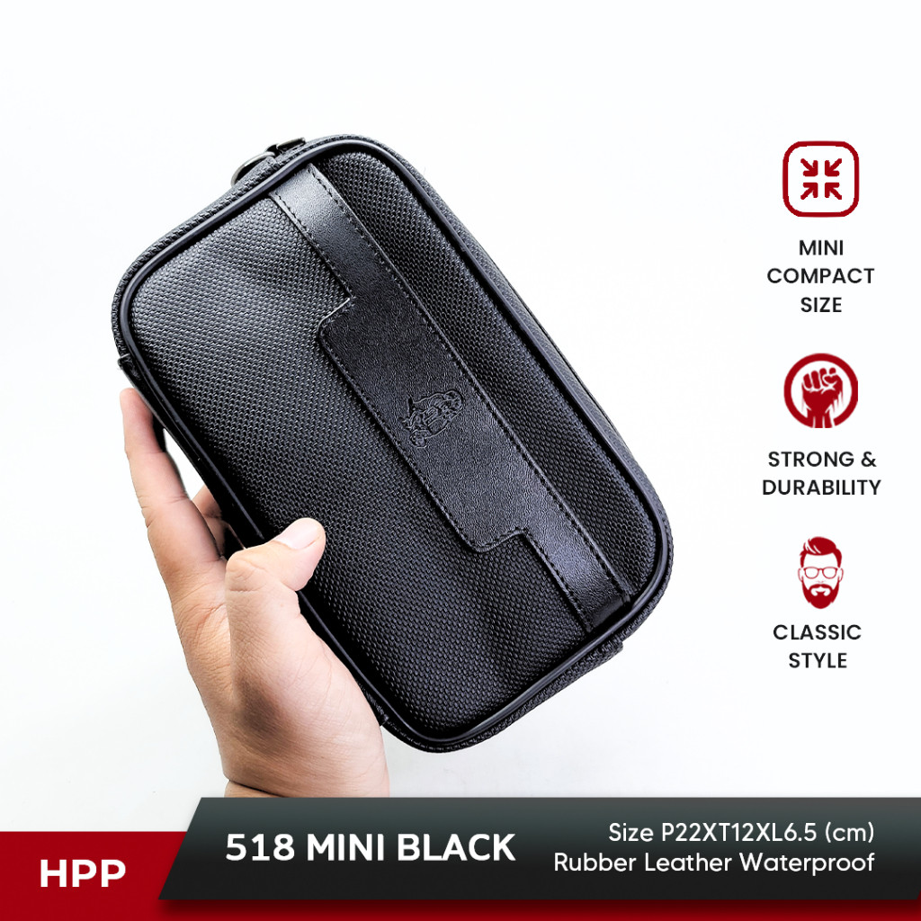 TAS CLUTCH HUSH PUPPIES 518 MINI HITAM PREMIUM | HAND BAG PRIA WATERPROOF ELEGAN UNTUK HARIAN