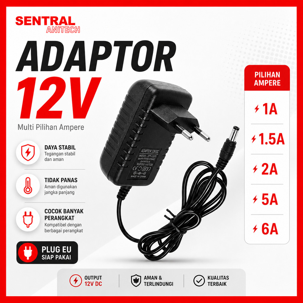 Adaptor 12V 2A 1.5A 1A 6A 5A - Power Adapter DC 12 Volt Universal CCTV Lampu LED Strip