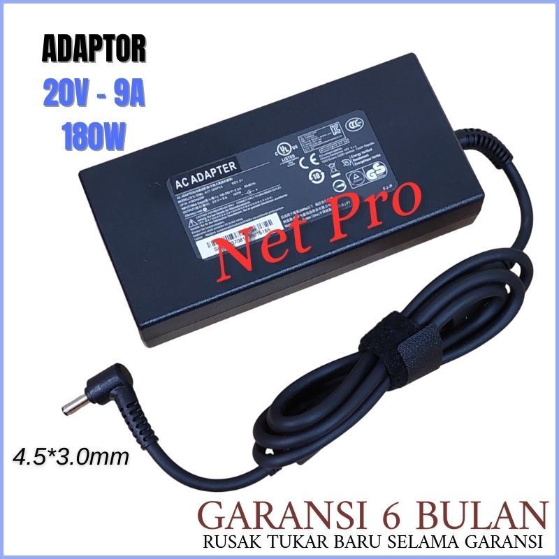 Adaptor Charger MSI 20V - 9A 180W DC 4.5*3.0mm A20-180P1A ADP-180TBH A17-180P4B -NPRO