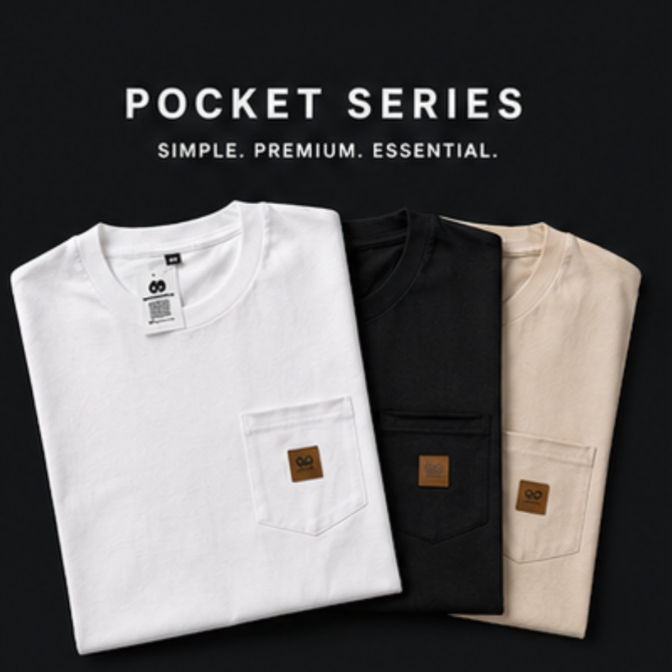 GLOMED Kaos Pocket Saku Pria Wanita Cotton Combed Premium - Baju Kaos Kantong Depan Polos Original D