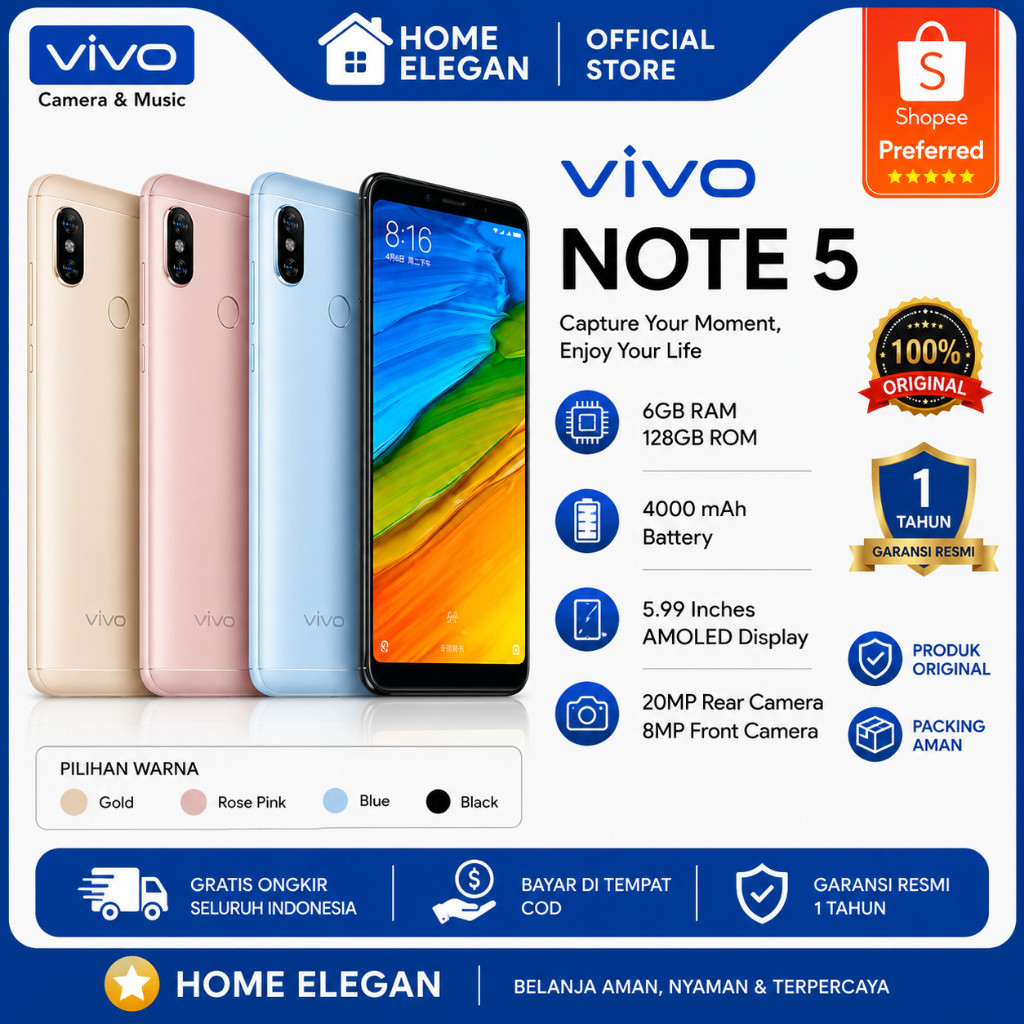 HP Redmi Note 5 RAM 6/128GB SEGEL FULLSET GARANSI DISTRIBUTOR 1 TAHUN