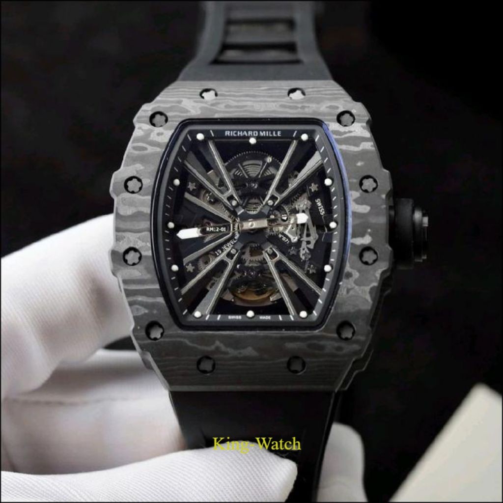 JAM TANGAN RM12-01 CARBON BLACK MATIC SWISS DM 42MM JAM TANGAN MEWAH RM FULL BLACK