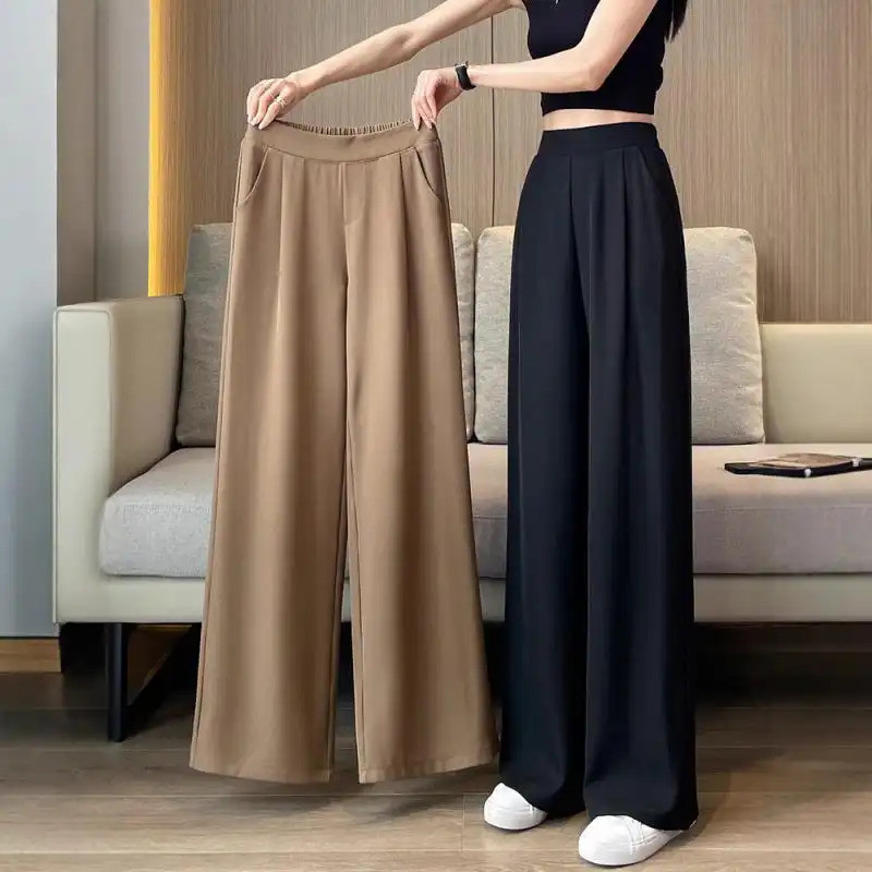 Celana Fashion Ukuran Besar (70-150 kg) Celana Lurus Lebar Berpinggang Tinggi, Celana Kerja Kasual T