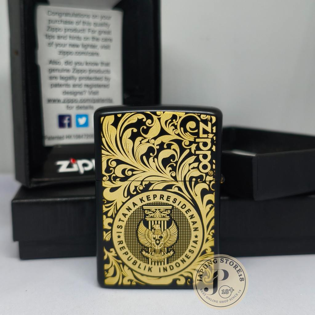 Korek Api Zippo Istana negara hitam dop grafir laser vintage denting nyaring like ori