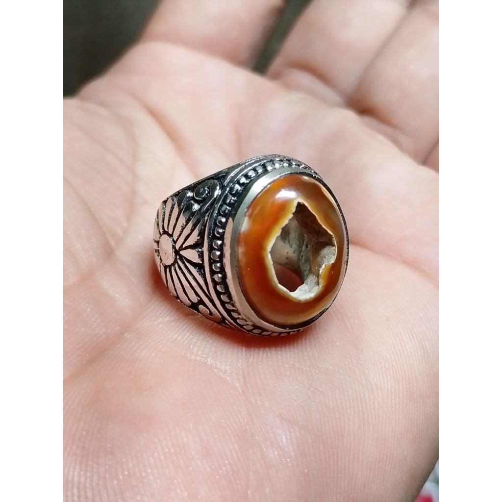 Cincin Batu Sulaiman Combong Asli Natural Alpaka akik 525