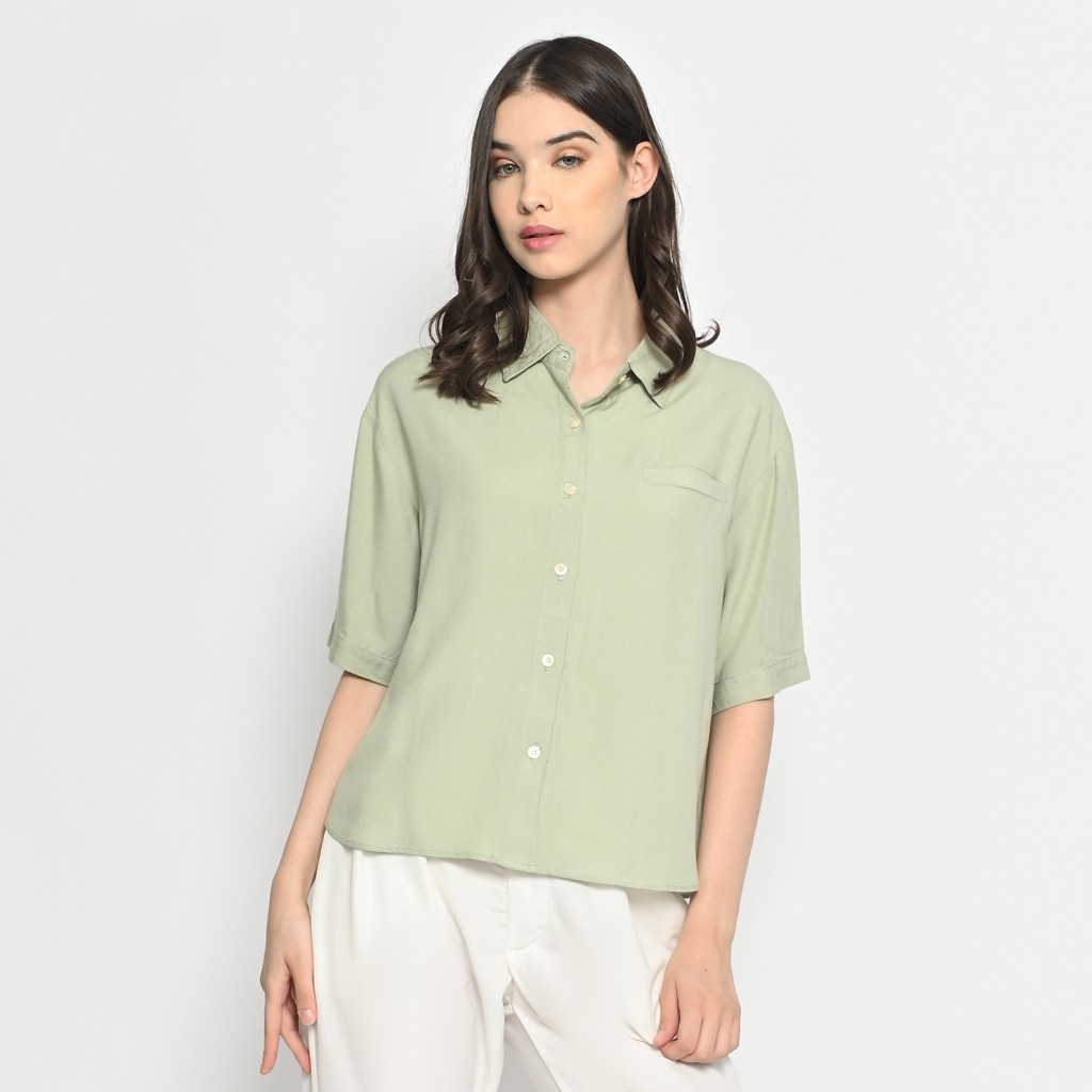 JUANXSHOP QUEENTIN Blouse Casual Wanita 0396 Katun Rayon Polos Premium Lengan Pendek