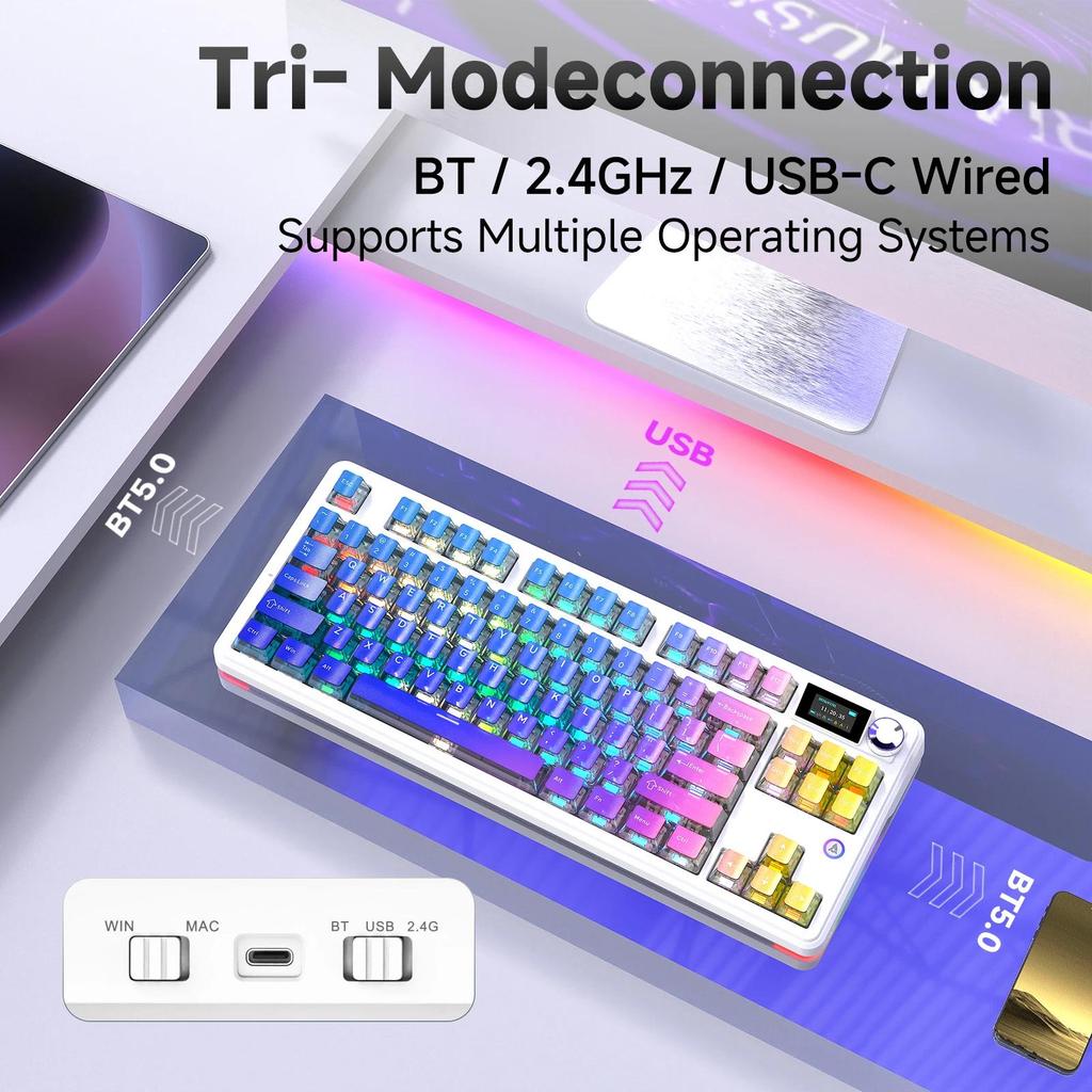 AJAZZ MK87pro Tri-mode 87-key Gaming Mechanical Keyboard with Dual 8K Polling Rate and 5000mA Large 