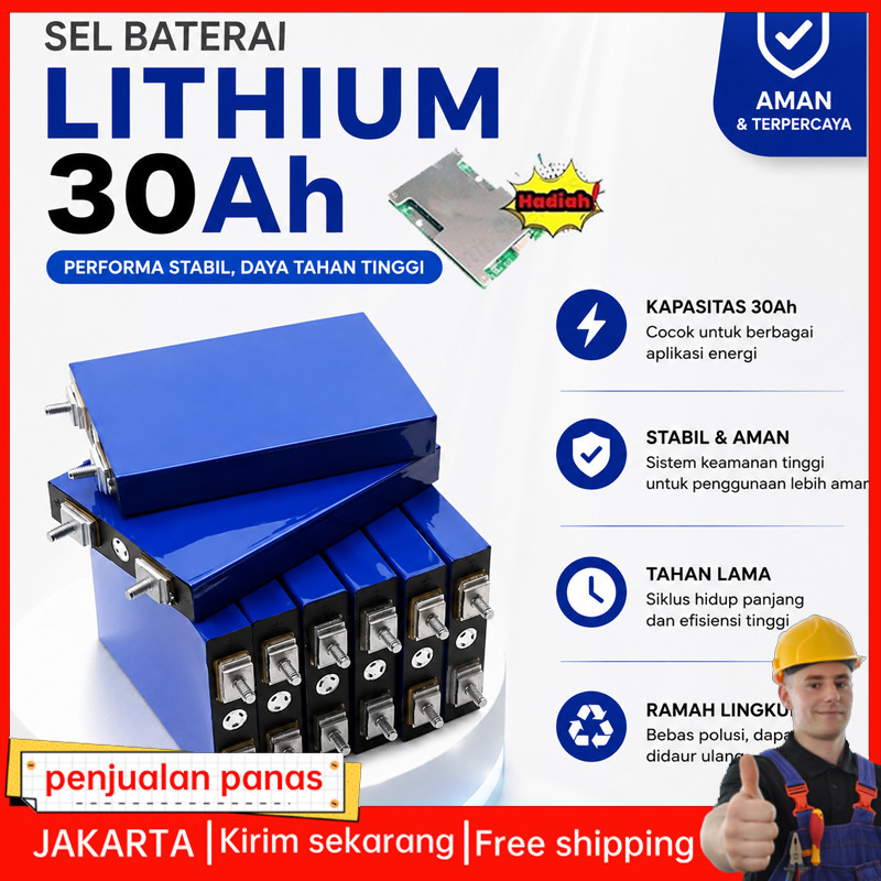 3.2V 30Ah CATL/BYD-Baru 100% Lifepo4 Baterai + BMS UPS Baterai Lifepo4 3.2V 30ah Elektrik Baterai Li