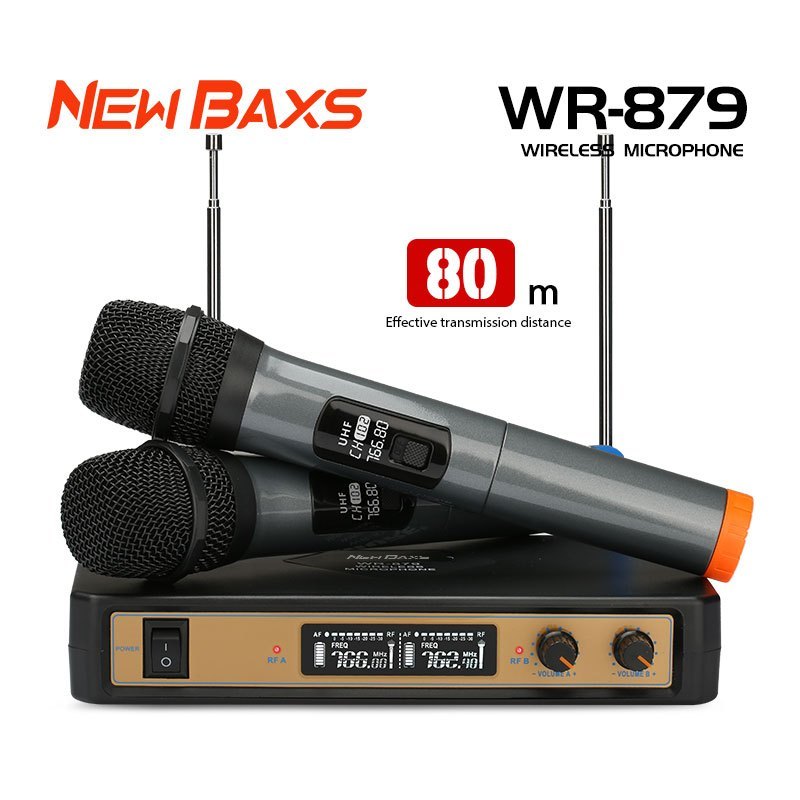 NEW BAXS WR-879 Double Wireless Microphone Original Product Professional KTV Audio Equipment 60 M Ha