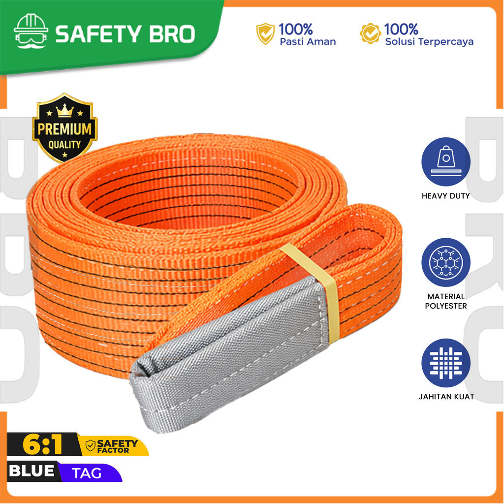 (Promo Eksklusif) GOSAVE Webbing Sling Belt 12 Ton Polyester Tali Sling Angkat Barang Kuat untuk Kon