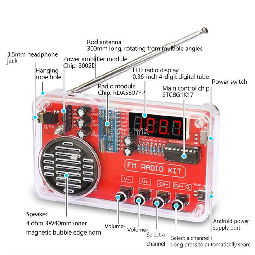 Kit Elektronik DIY Kit Produksi Radio FM Pembuatan Papan Sirkuit Komponen Lepas Penerima 50-108MHz R